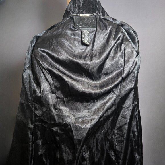 Y2K Guess Black Velvet Long Jacket Trench Coat Size S Gothic Witchy Whimsigoth - Picture 14 of 14